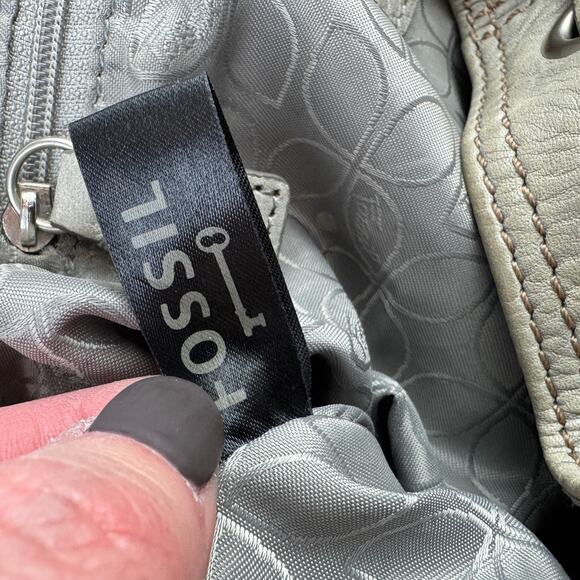 VTG Fossil Gray Pebbled Leather Maddox Distressed 1954 Keyhole Key Backpack Bag - Picture 8 of 14